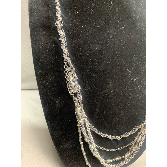 Layered Silver-Tone Multi-Strand Chain Necklace 38" Lobster Clasp Closure - Picture 2 of 7